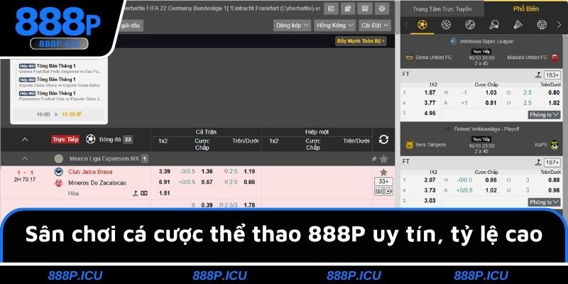 Sân chơi cá cược thể thao 888P uy tín, tỷ lệ cao